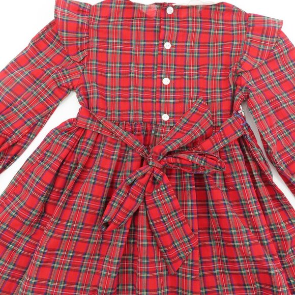 VTG Happy Kids Girls 5 Red Plaid Tartan Check White Collar Smocked Dress Holiday - Picture 8 of 13